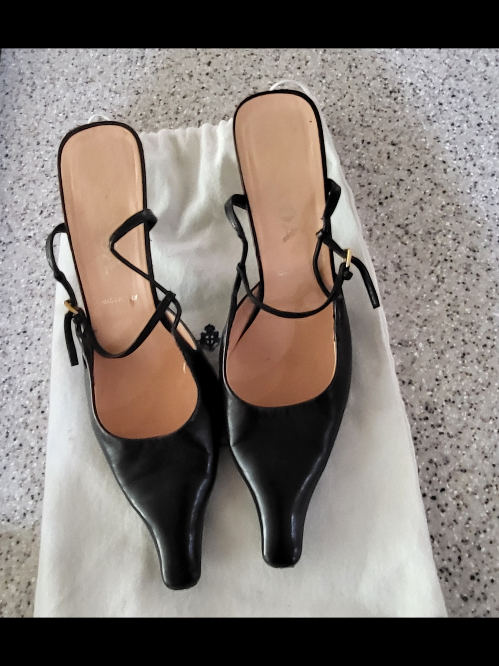 Prada Black Leather Pointed Slingback Heels